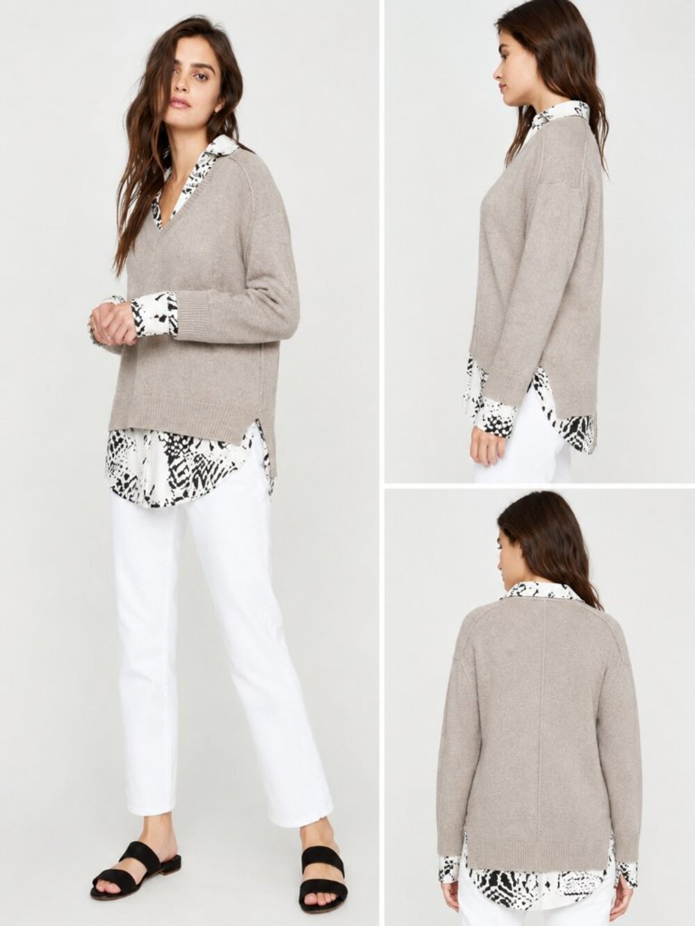 Brochu Walker The Looker Layered V-Neck Pullover Light Chia Snake Print size XS